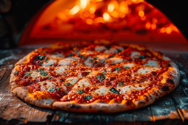 Foto la pizza fresca se hornea en un horno de leña