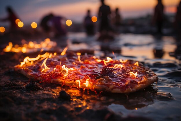 Una pizza de gelatina en una fiesta de Halloween con los ojos iluminados