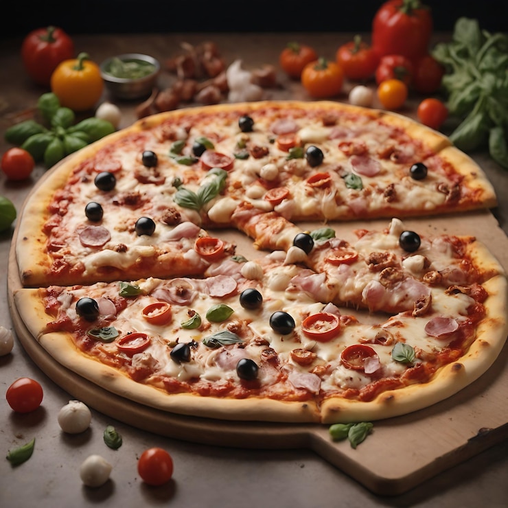 Pizza y hamburguesas de abeto