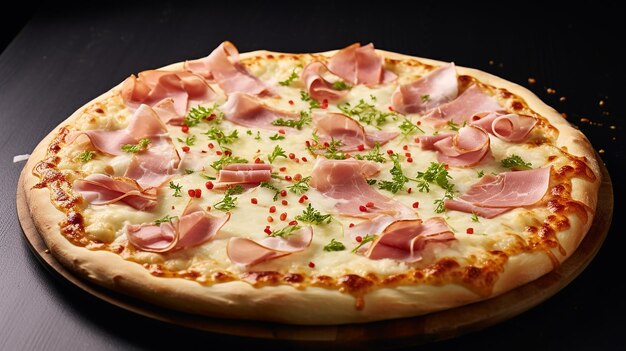 Foto pizza sin harina con jamón y crema