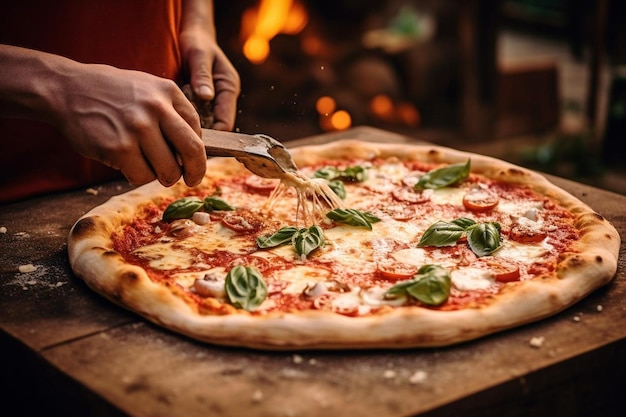 La pizza se hornea en un horno de arcilla tradicional