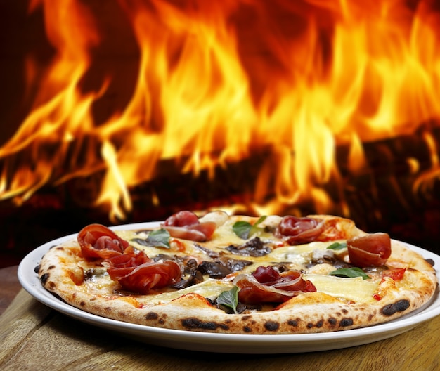 Pizza im Holzofen gebacken