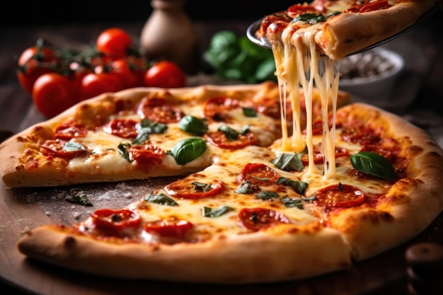 Pizza italiana caseira fresca Margherita com mussarela de búfala e manjericão