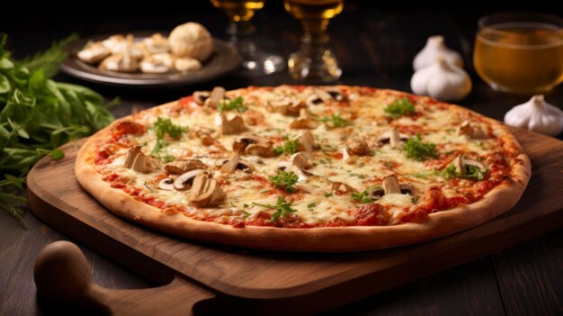 Foto pizza italiana fresca con rebanada de queso mozzarella generativa ai