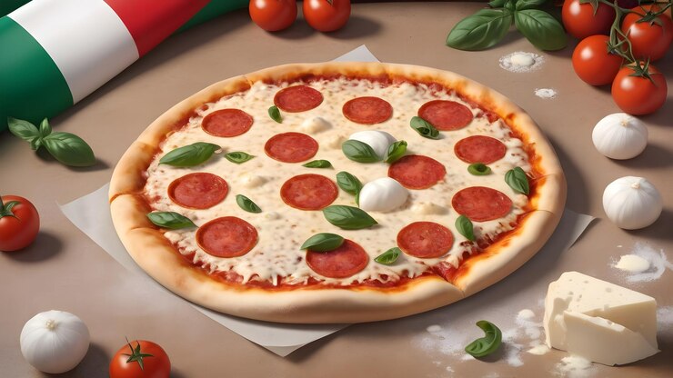 Pizza italiana fresca con rebanada de queso mozzarella con IA generativa