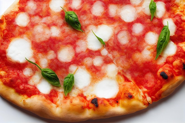 Pizza italiana margherita con círculos blancos fundidos de queso mozzarella y pasta de tomate