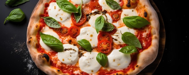 Pizza italiana Margherita con mozzarella de búfala y albahaca Generative ai