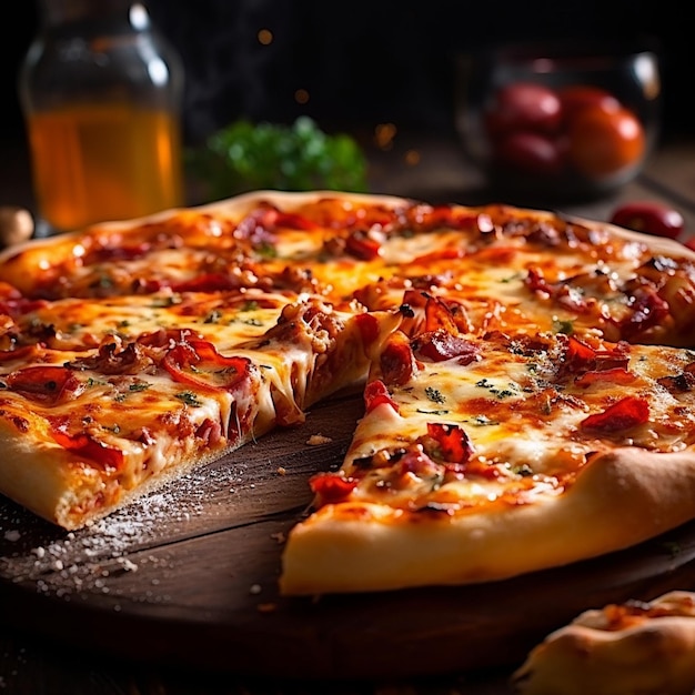 pizza italiana numa mesa de madeira