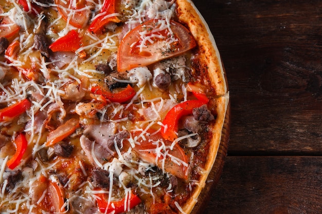 Pizza italiana tradicional comida rápida de cerca el concepto de foto de restaurante menú pizzería