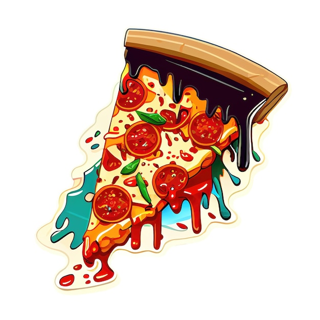 Foto pizza italienisches gericht mit tomatensoße, käse und verschiedenen belägen cartoon-sticker-pizza