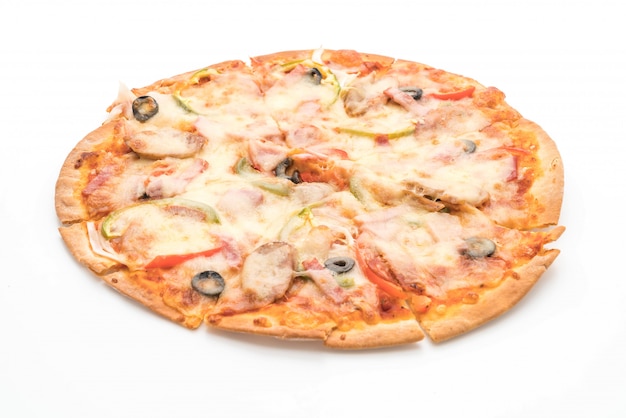 pizza de jamón y salchichas