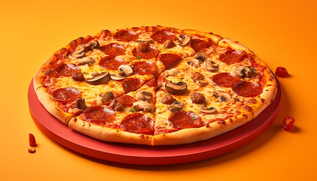 Pizza-Kinospiel auf orangefarbenem Hintergrund