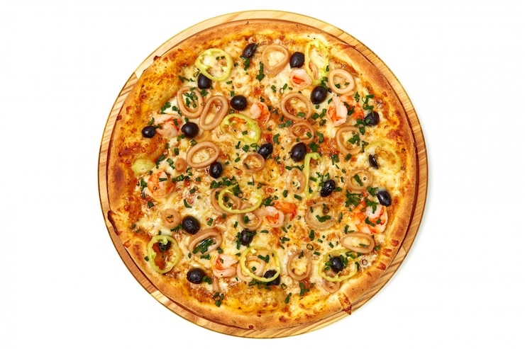 Foto pizza lokalisiert auf einem weißen hintergrund