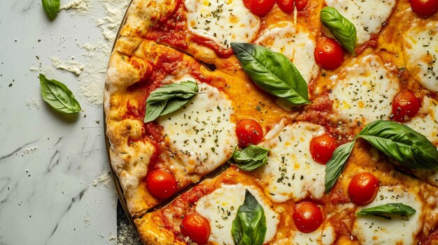 Pizza Margherita adornada con albahaca fresca Generativo Ai