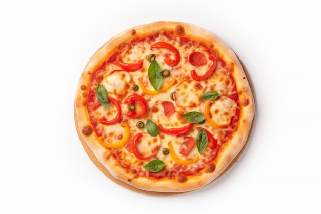 Pizza Margherita com pimenta no fundo branco