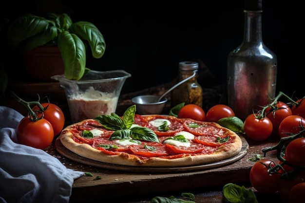 Pizza Margherita fresca en el horno