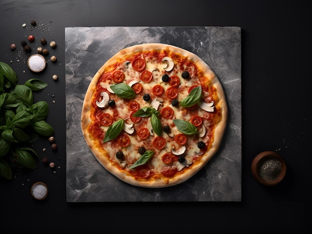 Foto pizza margherita mit mozzarella-käse und basilikum an bord