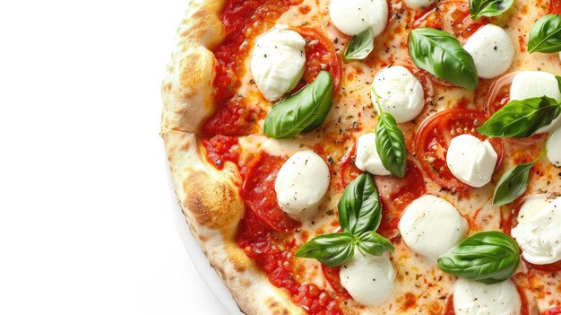 Pizza Margherita Mozzarella auf weißem Hintergrund