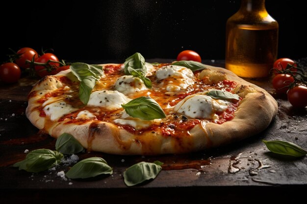 Foto pizza margherita con una pizca de pimienta negra triturada en la corteza