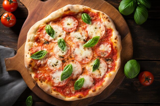 Pizza Margherita servida em um prato branco com um garfo e uma faca ao lado