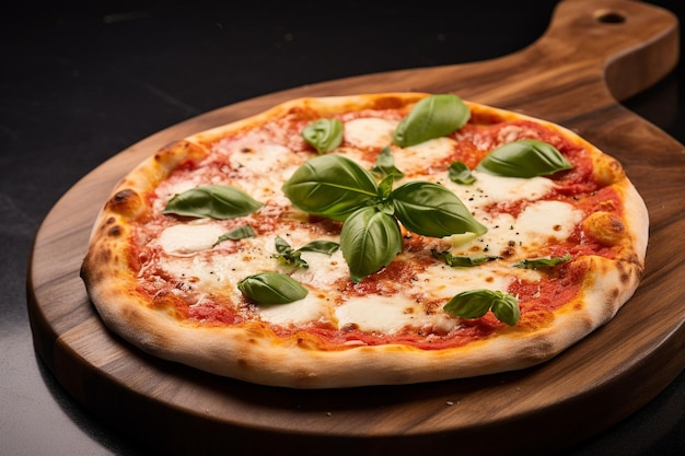 Pizza Margherita servida en un plato blanco con un tenedor y un cuchillo en el lado