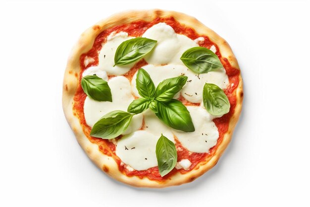 Pizza Margherita tradicional con hojas de albahaca fresca Fotografía de imágenes de comida deliciosa
