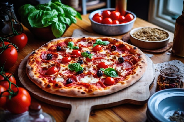 pizza en la mesa de la cocina publicidad profesional fotografía de alimentos