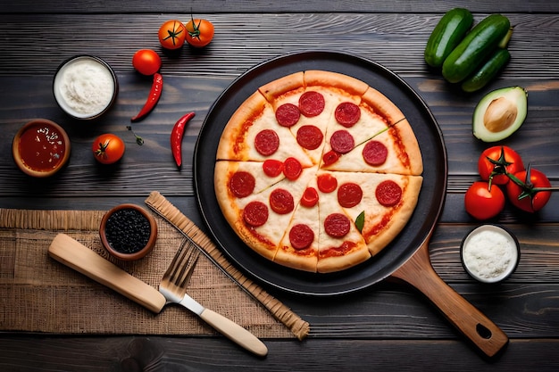 pizza en la mesa con verduras