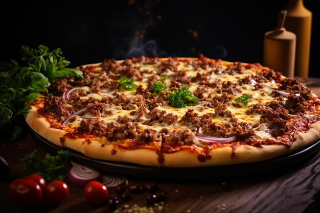 Foto pizza misturada com carne picada