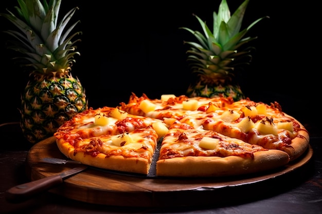 Pizza mit Ananas Ananas rundherum KI-generiert
