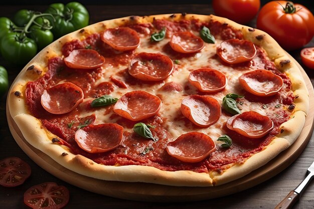 Foto pizza mit pepperoni-scheiben und tomatensauce ar c