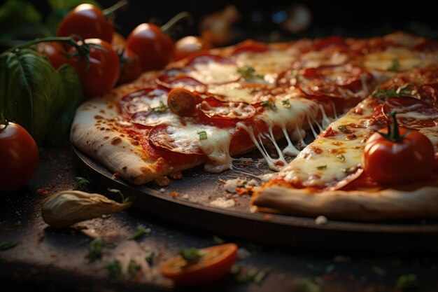 Foto pizza mit tomaten und käse nahaufnahme