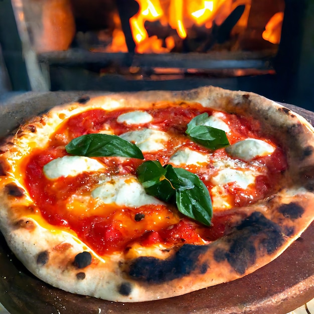 Una pizza con mozzarella y albahaca encima