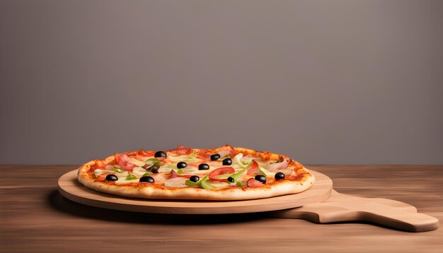 una pizza con muchos ingredientes en una superficie de madera