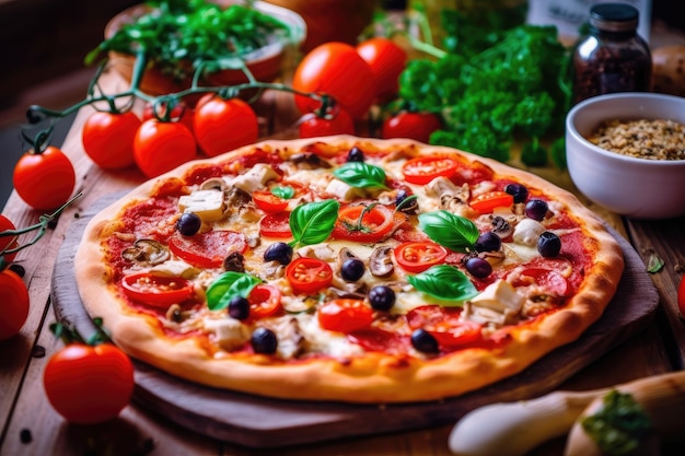 pizza na mesa da cozinha publicidade profissional fotografia de comida