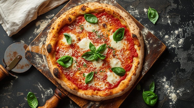 La pizza napoletana se presenta con una atención excepcional a los detalles, haciendo hincapié en la composición, el revestimiento, las guarniciones, los accesorios de fondo, la iluminación, el estilo, la paleta de colores.