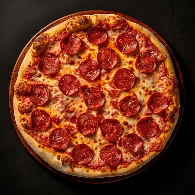 Una pizza con pepperoni está en un plato.