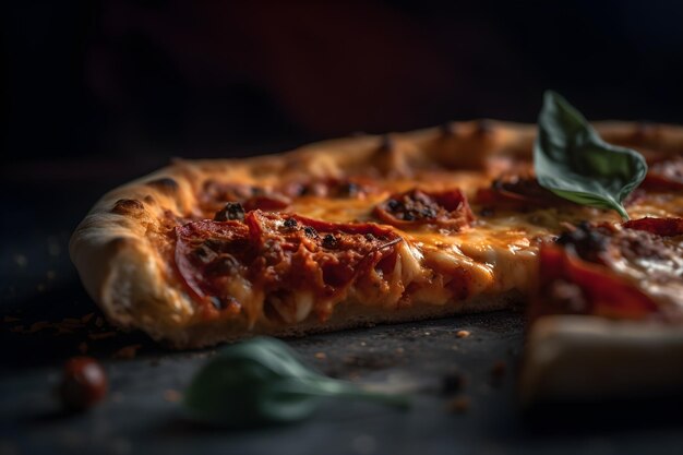 Una pizza con pepperoni y queso encima