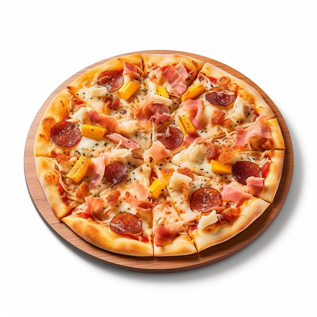 Una pizza con pepperoni y queso encima