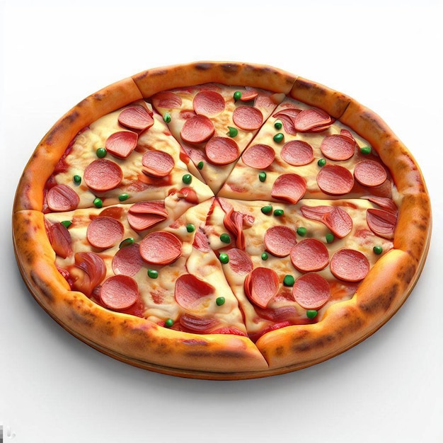 Pizza Pepperoni realista en un fondo blanco