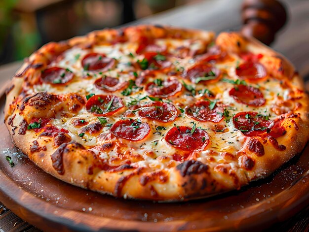 Foto pizza de pepperoni con salchichas y queso generativo ai