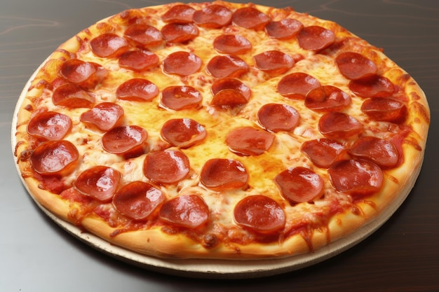 Una pizza de pepperoni sobre una mesa de madera IA generativa