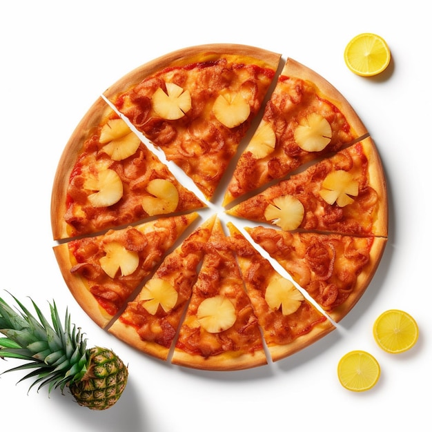 Foto una pizza con piñas y rebanadas de piña encima.