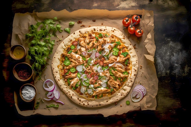 Pizza Pita com Shawarma de Frango Temperado e Coberturas