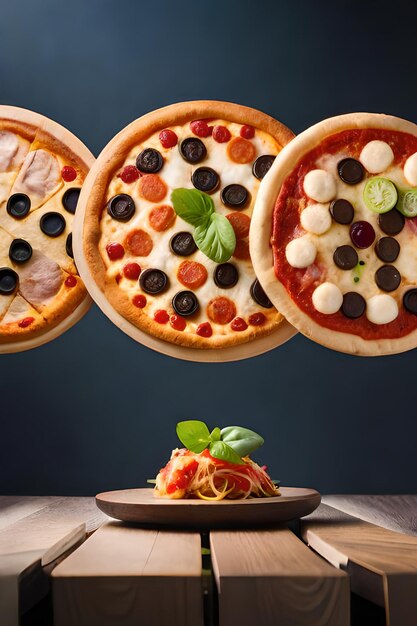 Foto una pizza con una pizza encima y una vela detrás.