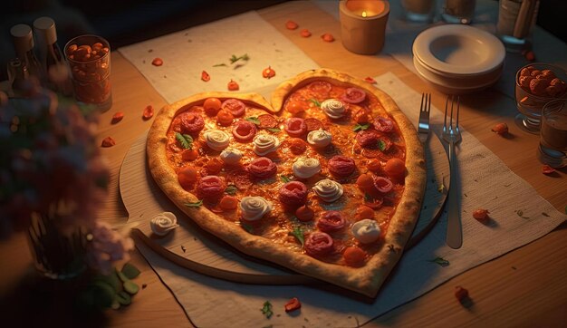 la pizza se prepara con la forma de un corazón