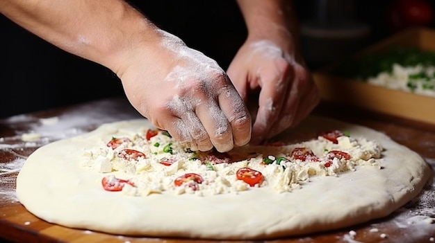 Foto pizza prepare a massa com a mão