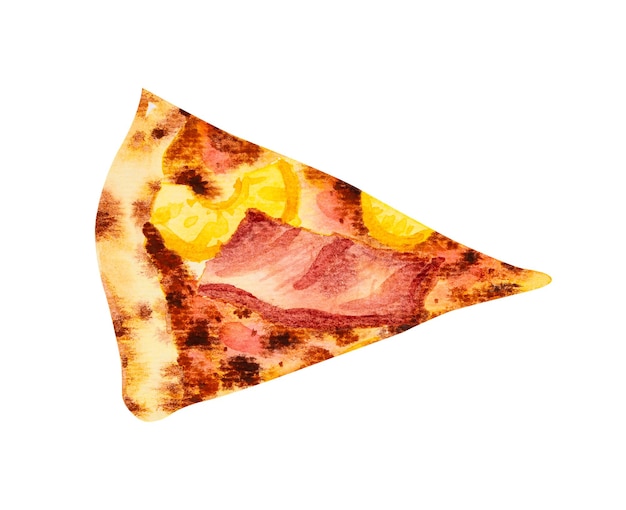 Pizza presunto de parma com fatia de abacaxi Aquarela desenhada à mão