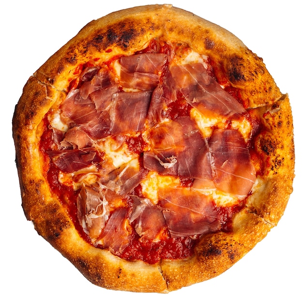 Pizza de prosciutto aislado con salsa de tomate