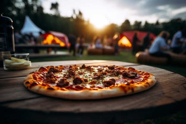 Foto una pizza que se disfruta al aire libre en un picnic